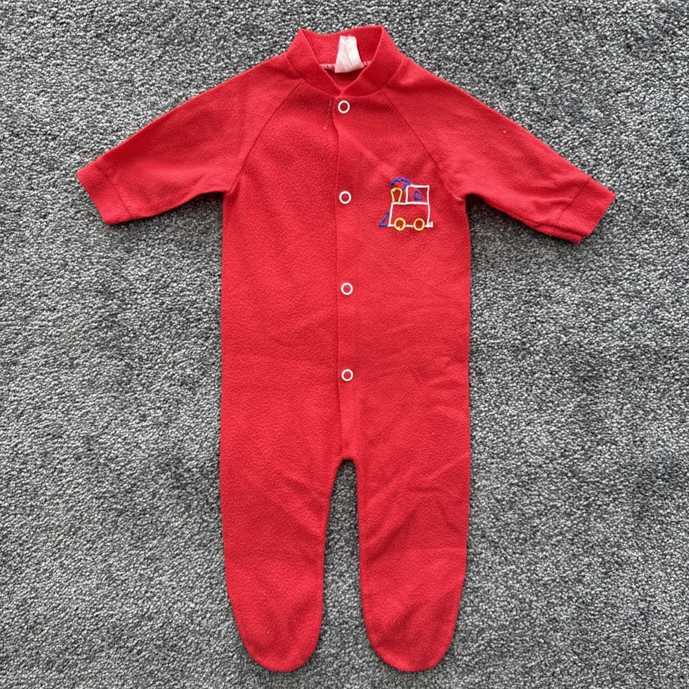 0-3 Months Vtg Sleeper With Feet White Fleece 80s 90s Train Button Lightweight